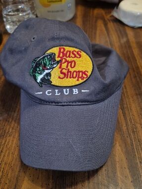 Bass Pro Shops Gray Club Hat with Yellow Logo and Multicolor Fish
